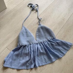 Garage Light Blue Smocked Halter Peplum Camisole